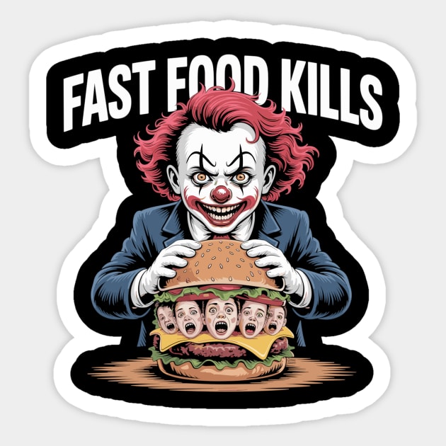 Fast Food Kills – Killer Clown Burger Sticker by Cosmo Gazoo